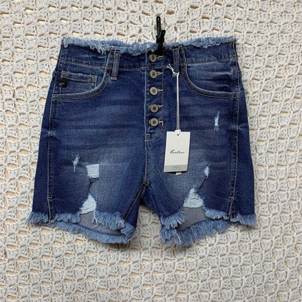 Kancan By Maurices Jeans Shorts Women Sz 26 Blue  Denim Button Fly High Rise NWT